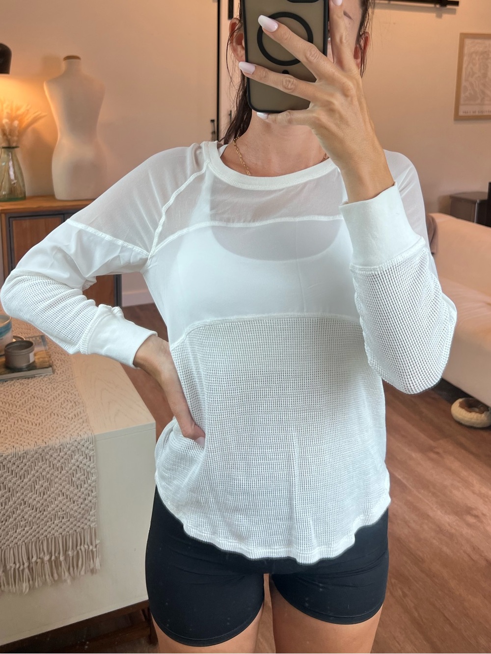Sandro Paris White mesh long sleeve blouse